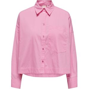 Only - ONLCARRIE LS SHIRT WVN - Blouse - Roze - Effen - Halslijn Polokraag