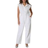 Gestuz GZnilje sl jumpsuit ecru (Maat: 36) - Effen - Halslijn: Opstaande kraag,