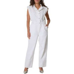 Gestuz GZnilje sl jumpsuit ecru (Maat: 36) - Effen - Halslijn: Opstaande kraag,