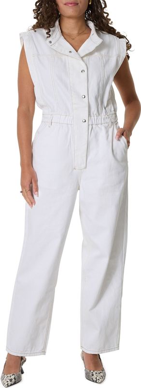 Gestuz GZnilje sl jumpsuit ecru (Maat: 36) - Effen - Halslijn: Opstaande kraag,