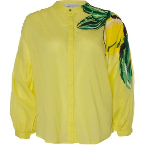 Pom Amsterdam Blouse geel (Maat: 36) - Effen - Halslijn: Ronde hals,