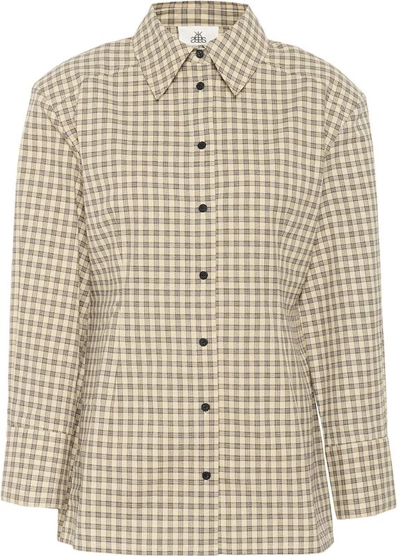 Karen By Simonsen - KBBillie Shirt - Blouse - Beige - Ruit - Halslijn Polokraag