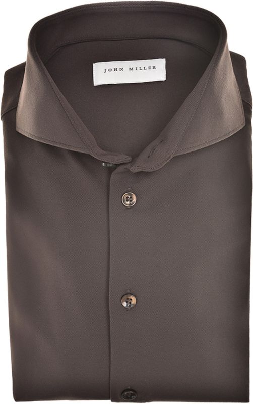 John Miller Overhemd donkerbruin, Effen