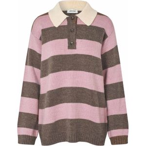 Modström - Pelhammd Stripe Polo - Bruine Gestreepte Trui - Dames