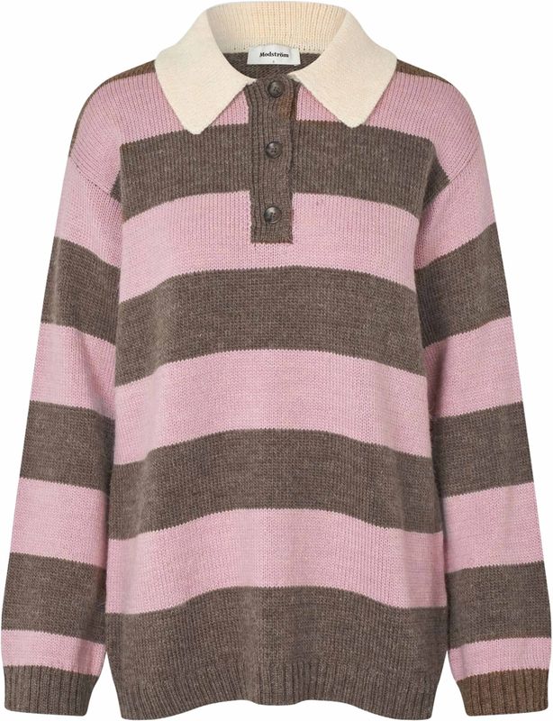 Modström - Pelhammd Stripe Polo - Bruine Gestreepte Trui - Dames