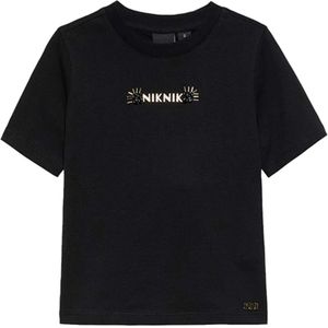 NIK & NIK Meisjes t-shirt zwart (Maat: 128) - Tekst - Halslijn: Ronde hals,