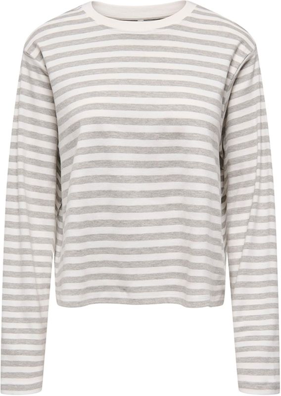 Only Dames longsleeve ecru (Maat: M) - Streep - Halslijn: Ronde hals,