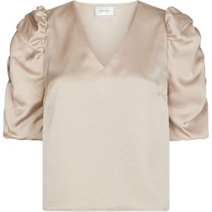 Neo Noir - Elba Heavy Sateen - Blouse - Beige - Effen - V-hals