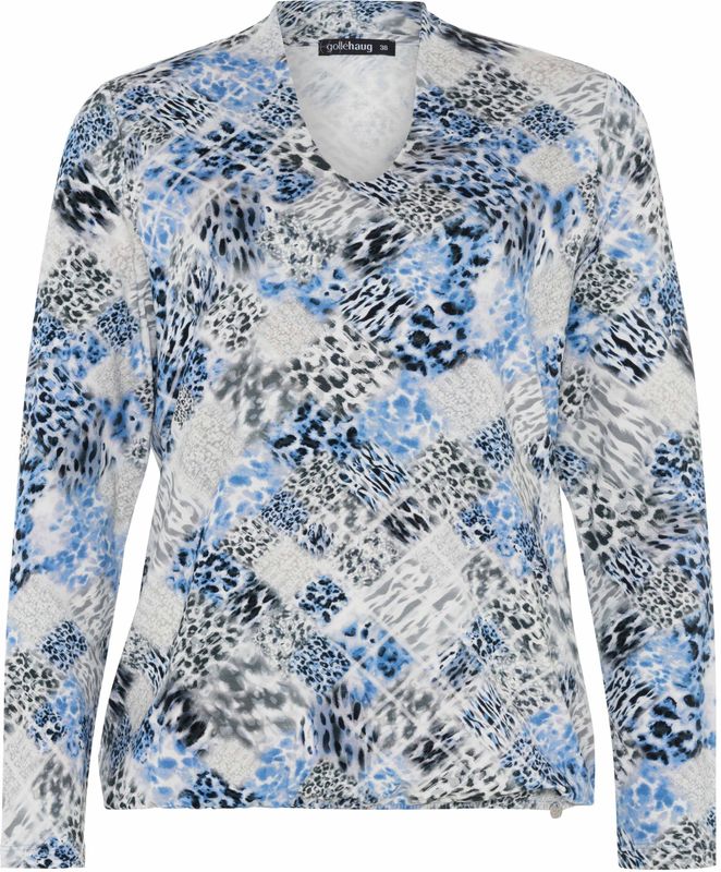 golléhaug - T-Shirt V-Hals Allover Print - Licht Blauw