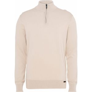 Genti Trui met rits beige (Maat: L) - Effen - Halslijn: Opstaande kraag met rits,