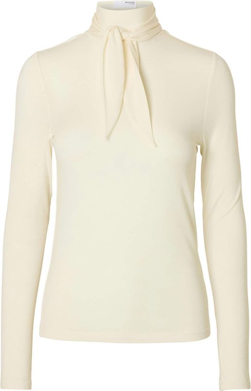 Selected Femme Top wit (Maat: M) - Effen - Halslijn: Opstaande kraag,