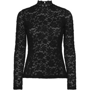 Rosemunde Dames longsleeve zwart (Maat: L) - Kant - Halslijn: Opstaande kraag,