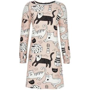 Ringella - Katoenen Nachthemd - Lichtroze - Lange Mouwen - Kattenprint