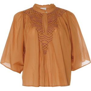 Antik Batik Blouse oranje (Maat: L) - Halslijn: Opstaande kraag,