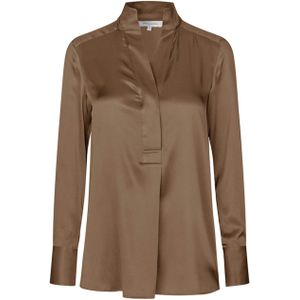 Dea Kudibal Dames blouse beige (Maat: L) - Effen - Halslijn: Opstaande kraag,