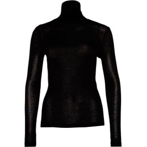 OPUS Dames longsleeve zwart (Maat: 36) - Effen - Halslijn: Opstaande kraag,