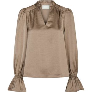 Neo Noir - Amara Heavy Satin - Blouse - Beige - V-hals