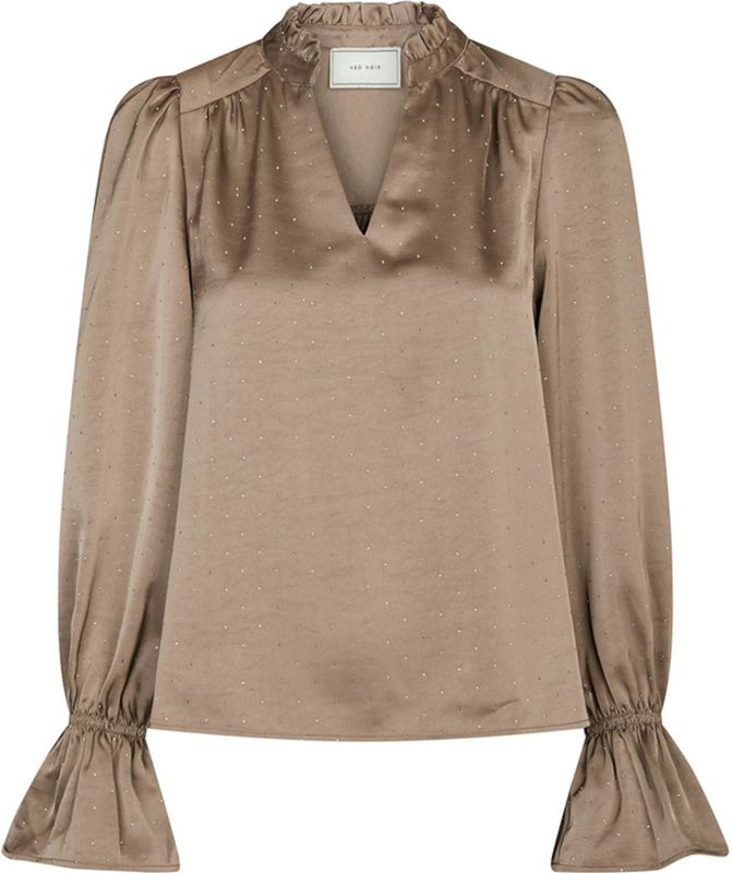 Neo Noir - Amara Heavy Satin - Blouse - Beige - V-hals