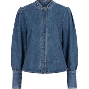 Dante6 Dames blouse blauw (Maat: 34) - Halslijn: Opstaande kraag,