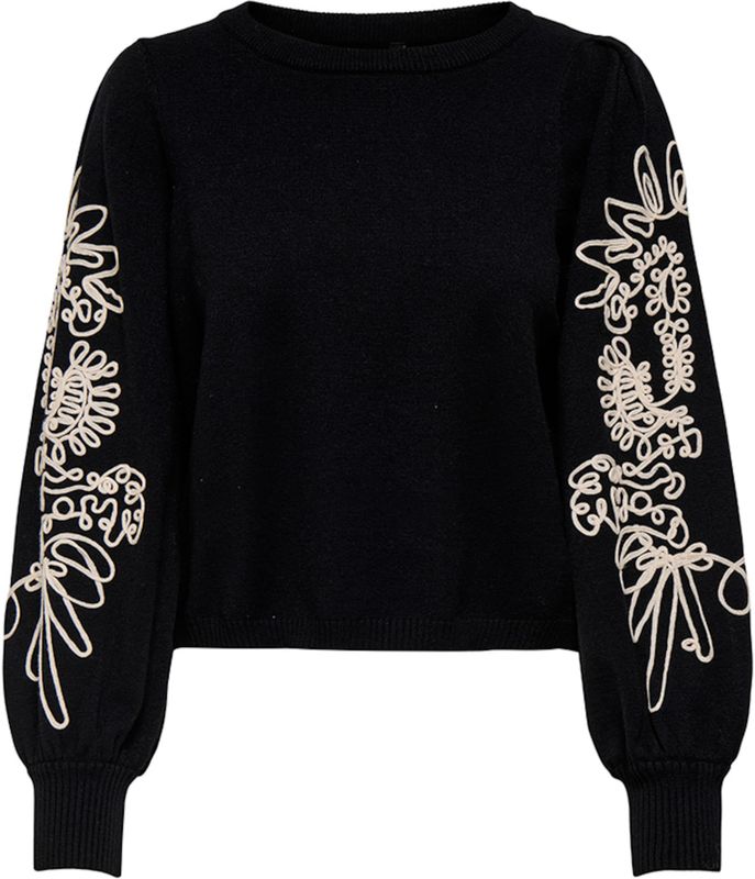 Only - Onlmagnolia Ls Detail - Trui - Zwart/Ecru - Dames