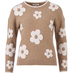 Enjoy Dames trui beige (Maat: S) - Bloemen - Halslijn: Ronde hals,