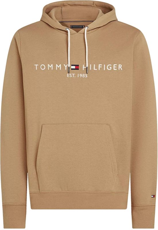TOMMY HILFIGER - Sweatshirt - Cappuccino/Wit - Capuchon met Trekkoord