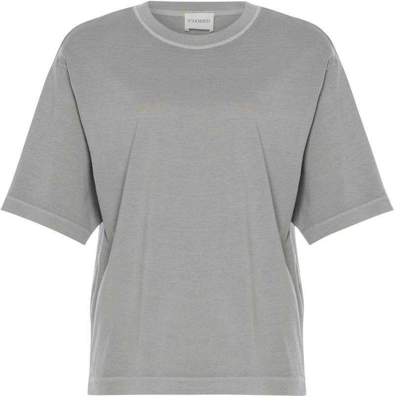 Closed - T-shirt - Grijs - Effen - Halslijn: Ronde Hals