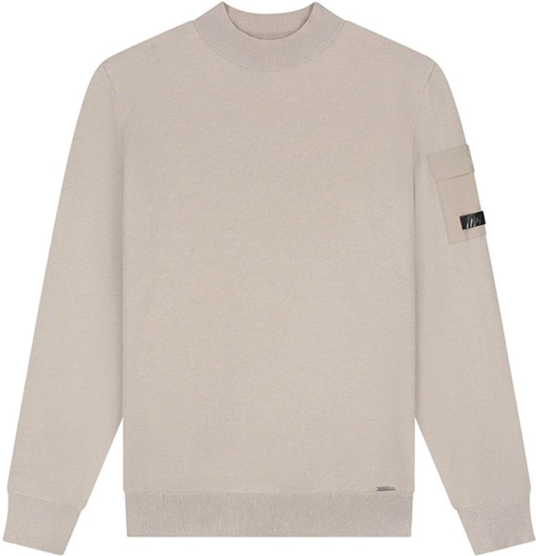 Malelions Heren trui beige (Maat: XS) - Effen - Halslijn: Opstaande kraag,