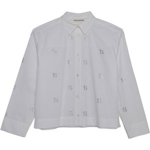 Sofie Schnoor Meisjes blouse lange mouw wit (Maat: 164) - Glitter - Halslijn: Polokraag,