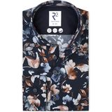 R2 Amsterdam Overhemd donkerblauw, Bloemen