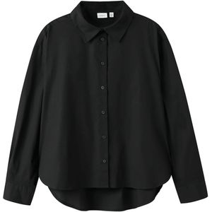 Name it Blouse lange mouw zwart (Maat: 128) - Effen - Halslijn: Polokraag,