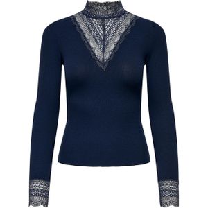 Only Longsleeve blauw (Maat: L) - Effen - Halslijn: Opstaande kraag,