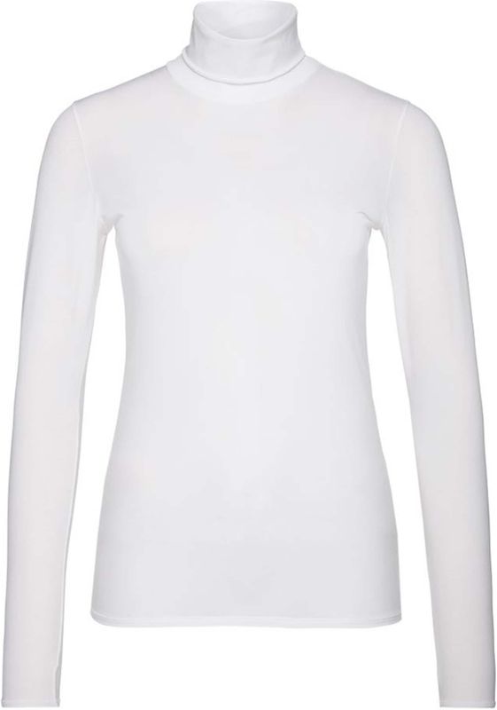 Marc Cain Essentials - Longsleeve - Wit - T-Shirt - Effen - Halslijn: Col
