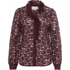 LolaLiza Dames blouse bordeaux (Maat: 38) - Kant - Halslijn: Opstaande kraag,