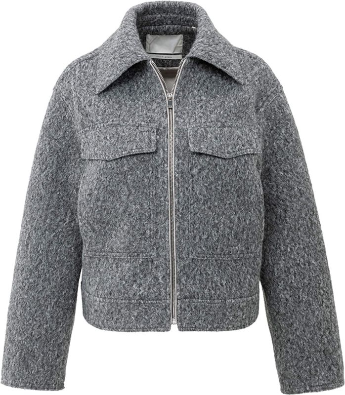 Yaya - Short Oversized Boucle Jacket - Grijs - Dames
