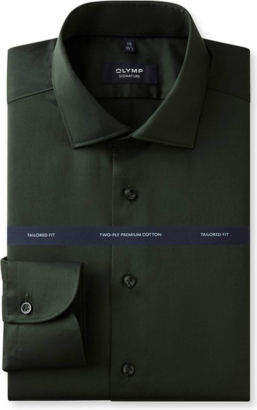 OLYMP SIGNATURE - Overhemd - Olijfgroen - Tailored Fit - Kentkraag