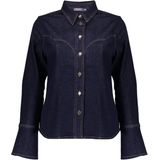 Geisha Dames blouse blauw (Maat: S) - Effen - Halslijn: Polokraag,