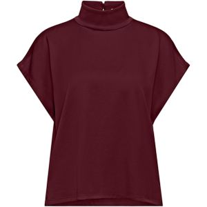 Drykorn Dames top bordeaux (Maat: 40) - Effen - Halslijn: Opstaande kraag,
