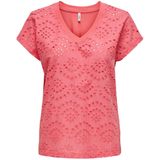 Only T-shirt roze (Maat: M) - Broderie - Halslijn: V-hals,