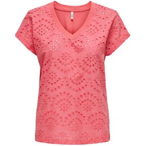 Only T-shirt roze (Maat: L) - Broderie - Halslijn: V-hals,