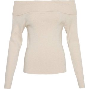 Moss Copenhagen Trui beige (Maat: L-XL) - Effen - Halslijn: Off shoulder,