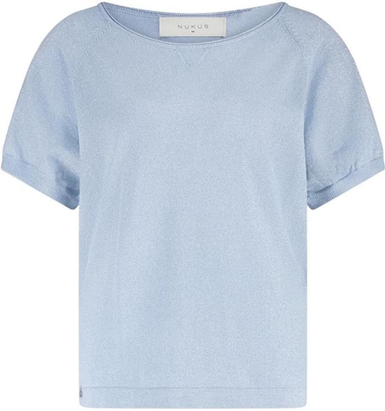 Nukus - Anita Top Lurex - Blauw - Overhemd - Korte Mouwen - Lichte Breisel