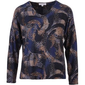Enjoy - Top - Blauw - V-hals - Grafische Dierenprint