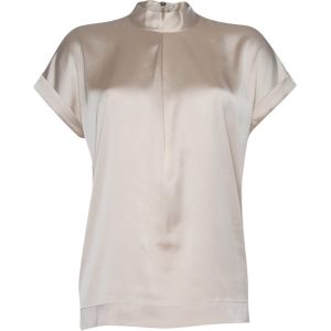 Dante6 Blouse beige (Maat: 38) - Effen - Halslijn: Opstaande kraag,