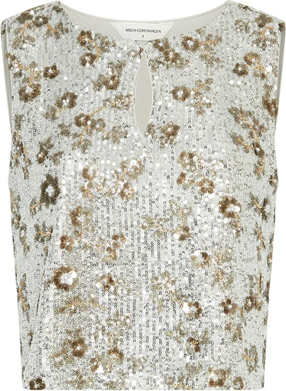 MSCH - Magnolia SL Top EMB - Mouwloze Top - Zilver en Coco