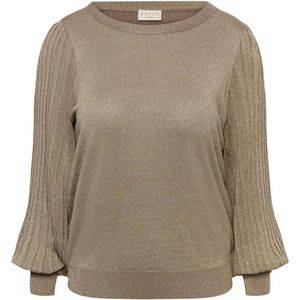 KAFFE Curve Dames trui beige (Maat: L) - Glitter - Halslijn: Ronde hals,