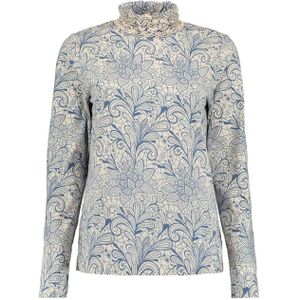 Bloomings - Longsleeve - Blauw - Ruffle Neck Shirt Print