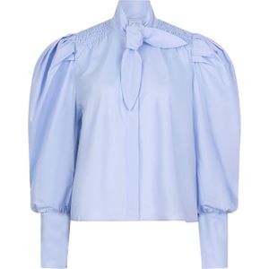 Dante6 Dames blouse blauw (Maat: 34) - Effen - Halslijn: Opstaande kraag,
