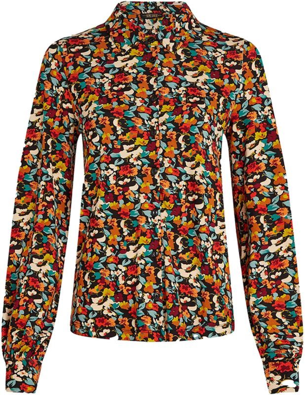 King Louie - Blouse - Zwart/Multicolour - Lange Bisschopsmouwen