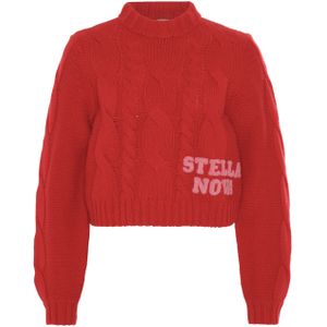 Stella Nova Trui rood (Maat: L) - Kabelpatroon - Halslijn: Opstaande kraag,